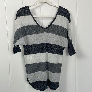 Express Metallic Half Sleeve V Neck Top Sweater Women's Size XS Dolman Sleeve